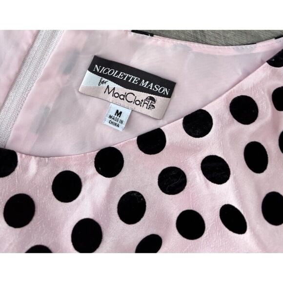 Nicolette Mason For ModCloth Pink Polka Dot Dress Size M Retro Pin-Up - Picture 4 of 8